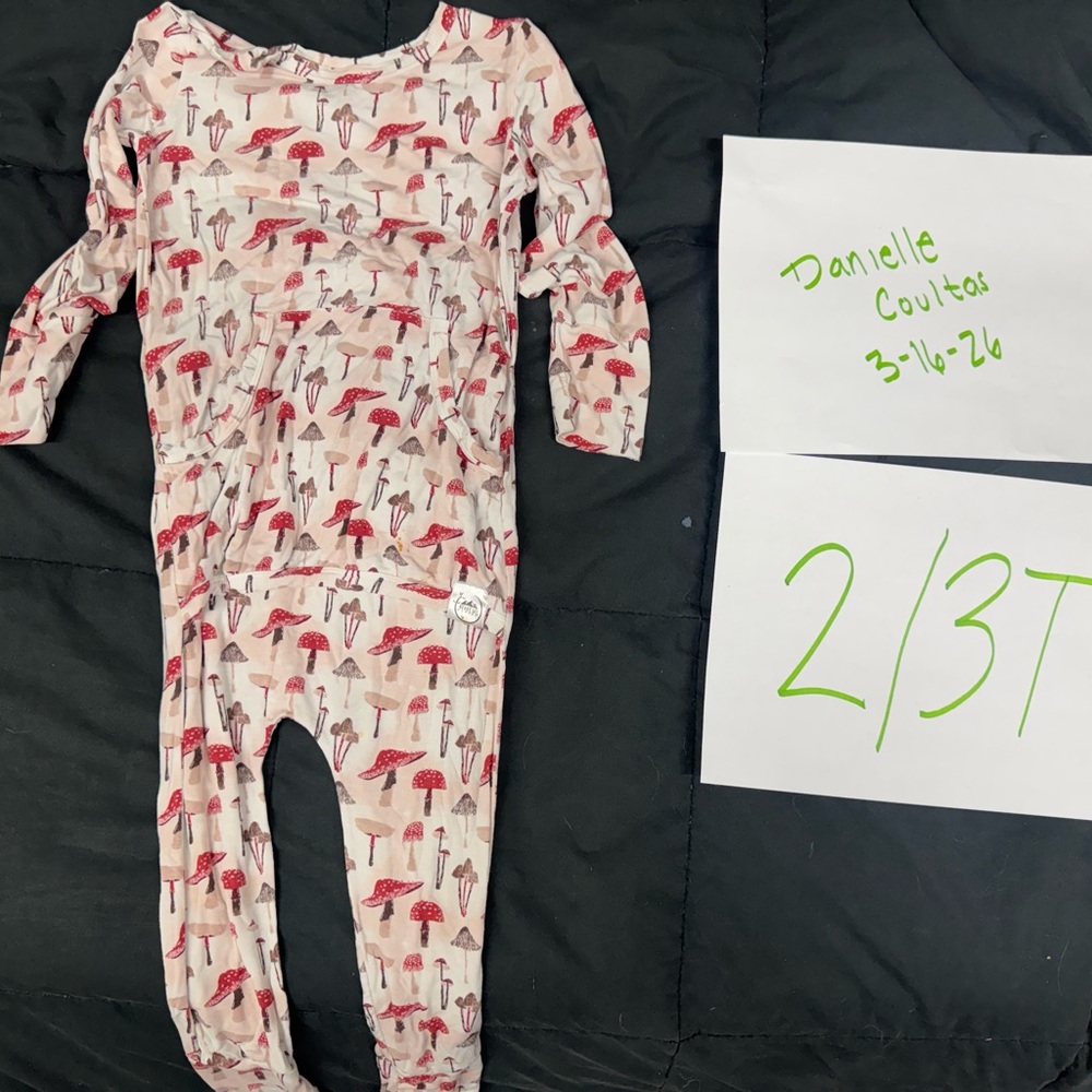Mushroom Print Kids One-Piece Romper - Pink/Red